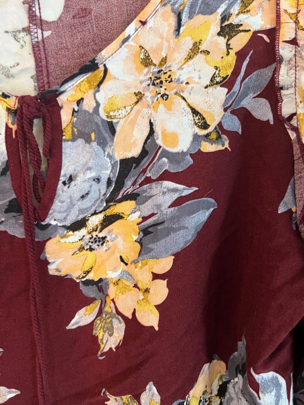 Unique Spectrum Floral Scoop Neck Wide Sleeve Blouse 2X Boho Shirt Flowy Keyhole - Picture 3 of 9